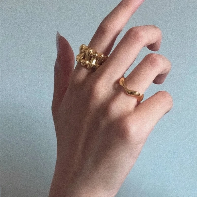 Модные яркие металлические кольца для женщин геометрические нестандартные