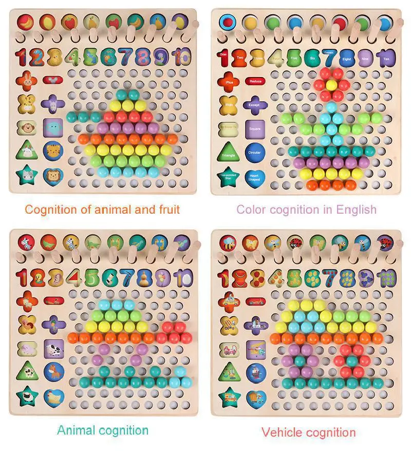Деревянные бусины игра Монтессори Обучающие Раннее Обучение детей зажим шарик