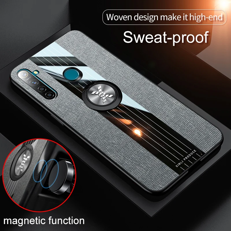 Для Realme 5 Pro Чехол Мягкий силиконовый палец кольцо держатель Ткань задняя крышка