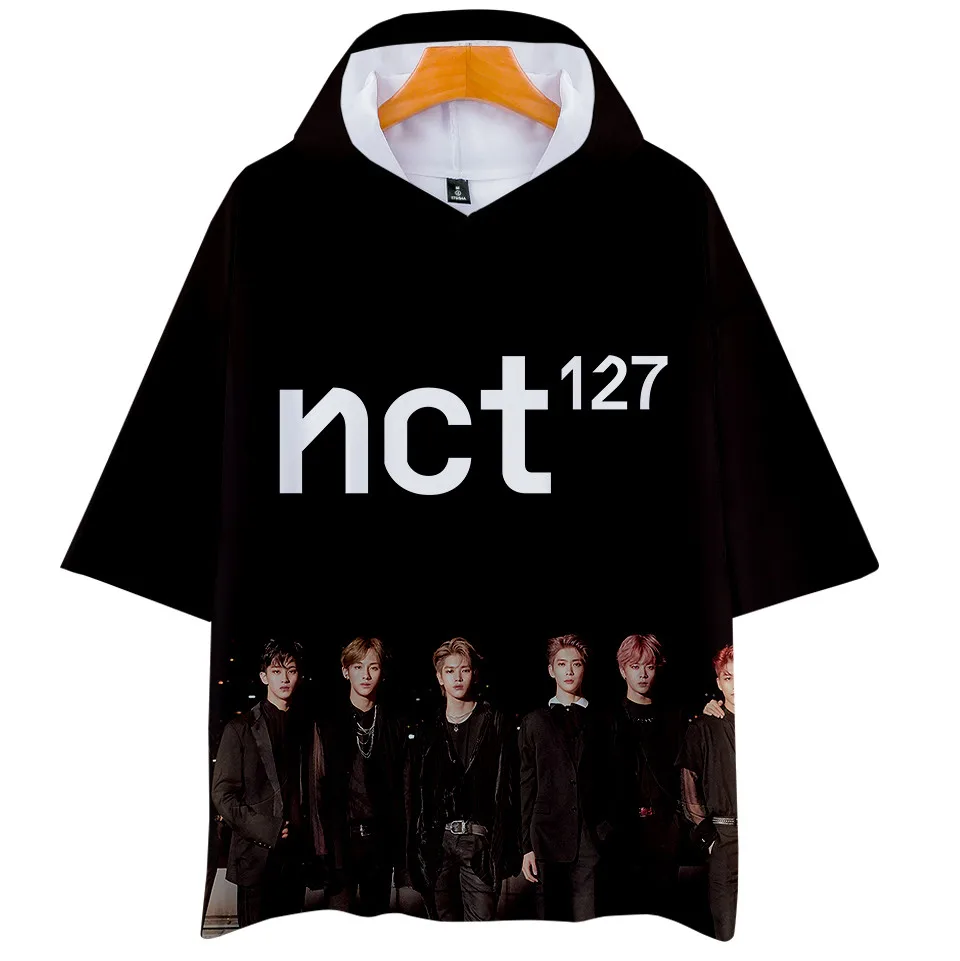 

Классическая забавная кавайная Молодежная Футболка KPOP NCT 127, футболка с 3D принтом и капюшоном, для мальчиков и девочек, модная женская футбол...