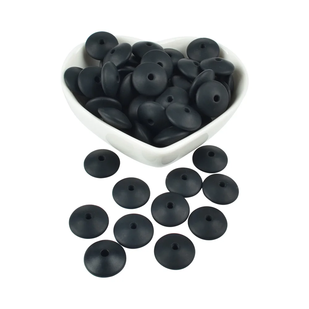 black LOFCA 100 шт./лот, силиконовые чечевицы, 15 мм, Детские Бусы для прорезывания зубов, BPA бесплатно, сделай сам, детские игрушки, Силиконовые Зубные шарики для изготовления ожерелья - Цвет: black