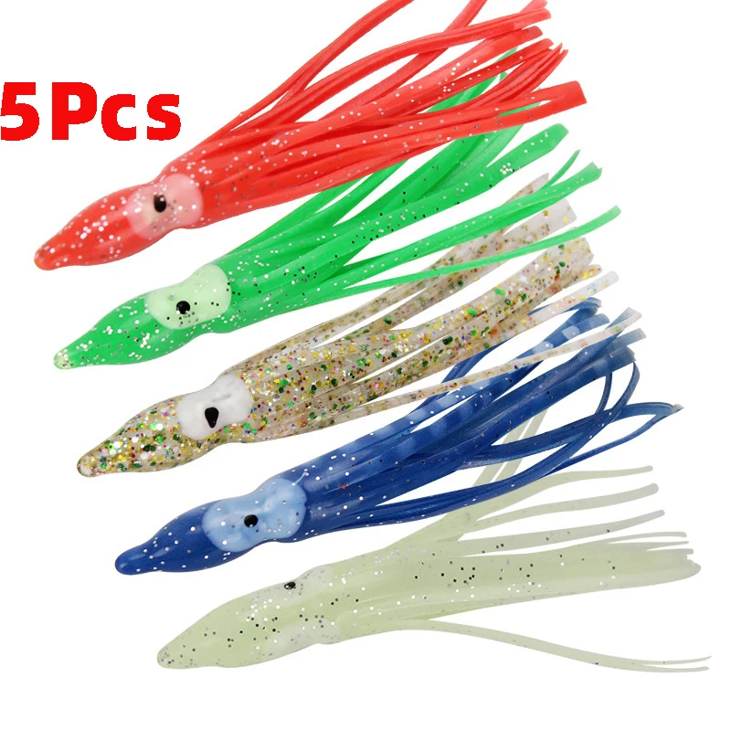 

5 Pieces 8cm Rubber Squid Skirts Octopus Soft Fishing Lures Tuna Sailfish Baits Mix Colors 20-PIECES Luminous Lure Pesca Night