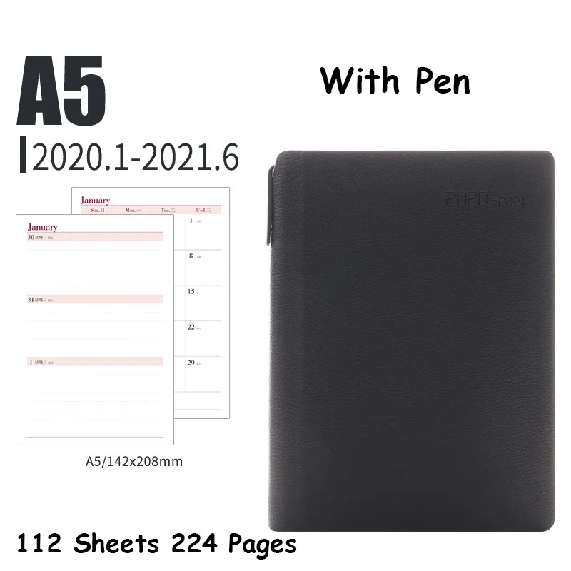 A5 Black Agenda планировщик Органайзер 18 месяцев дневник блокнот и журнал A5 A6 Еженедельный ежемесячный Блокнот Книга Школа Путешествия Руководство - Цвет: A5 Black