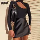 Gagaopt сексуальные боди с открытой передней частью, женские черные осенние облегающие комбинезоны с длинным рукавом, женский комбинезон, базовый комбинезон, женские топы