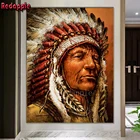 Индийский головной убор, индейский человек 5D, полная вышивка своими руками, мозаика, вышивка крестиком, вышивка крестиком, произведено вручную