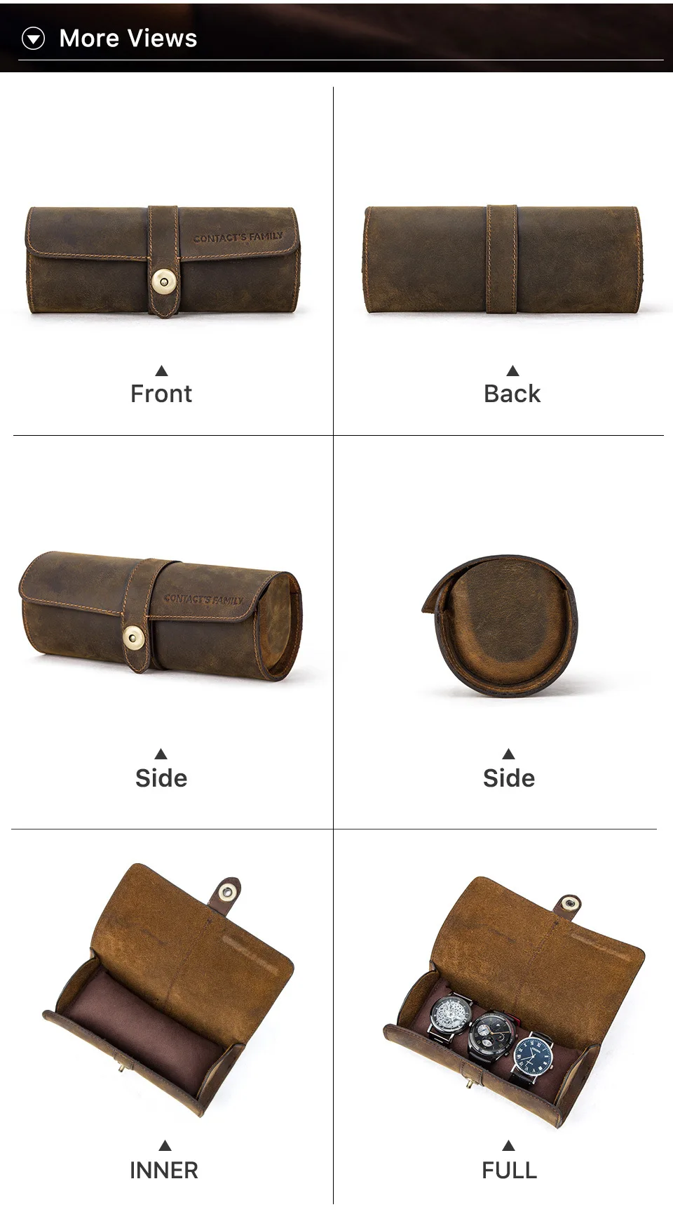 

Retro crazy horse leather watch box creative round buckle leather storage box 3 Pack