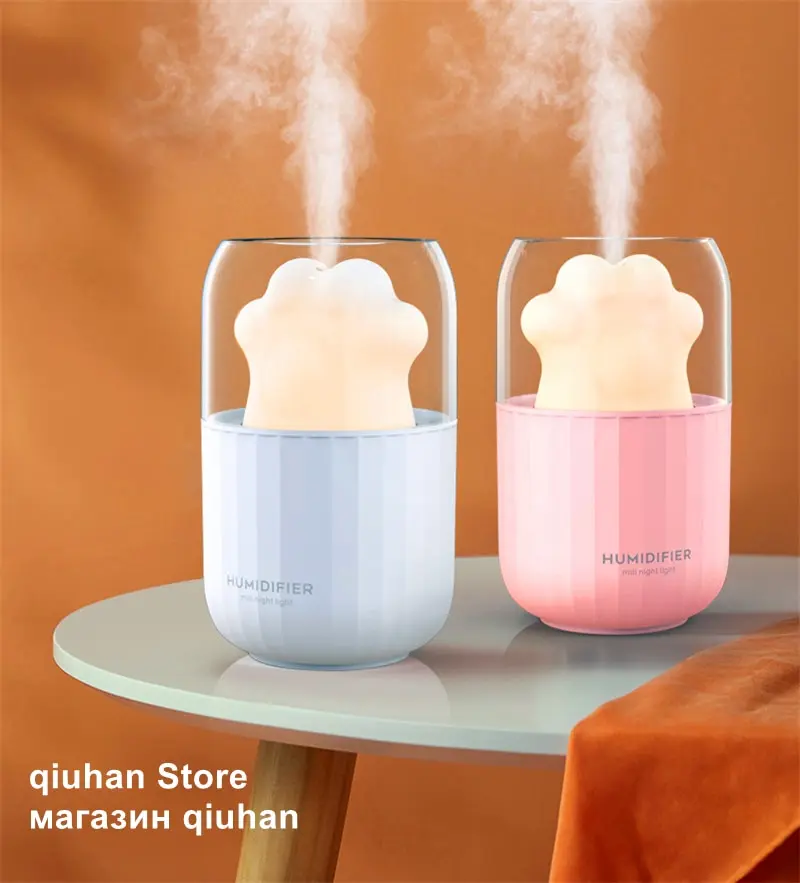 

Portable Mini Humidifier 300ml Cute Cat Paw Aromatherapy Diffuser Usb Air Purifier With LED Night Light For Bedroom Office Car