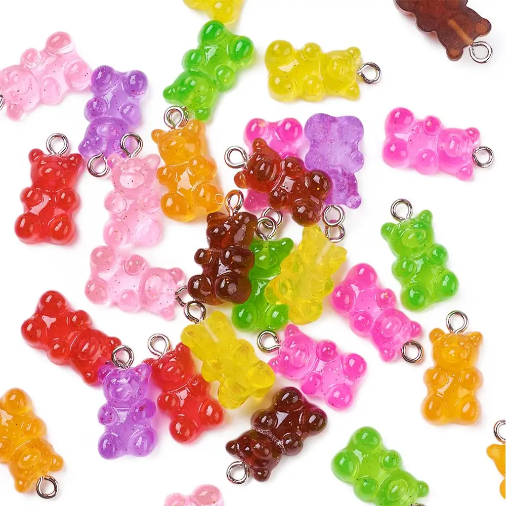 

Translucent Resin Pendants Bear with Plated Metal Screw Eye Pin Peg Bails Mixed Color 20x11x7mm Hole: 2mm 32pcs/Set