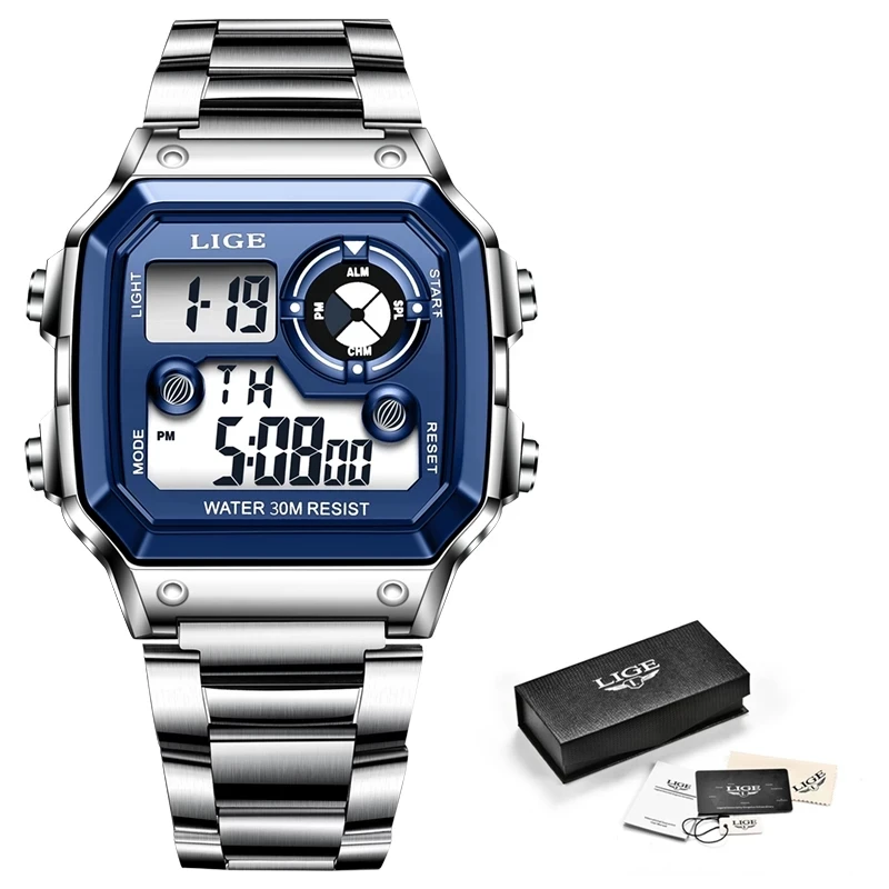 

LIGE Electronic Watch Men Sport Waterproof Date Alarm Wristwatch 2021 New Fashion Mens Watches Top Brand Luxury Chronograph+Box