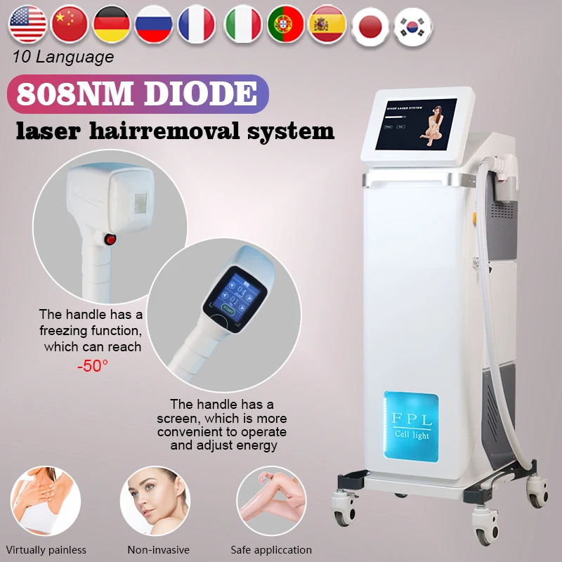 

ADG Free Shipping Hot Sale 2022 Latest 808nm Diode Laser Remove Permanent Painless Hair Removal Machine Handle With Screen