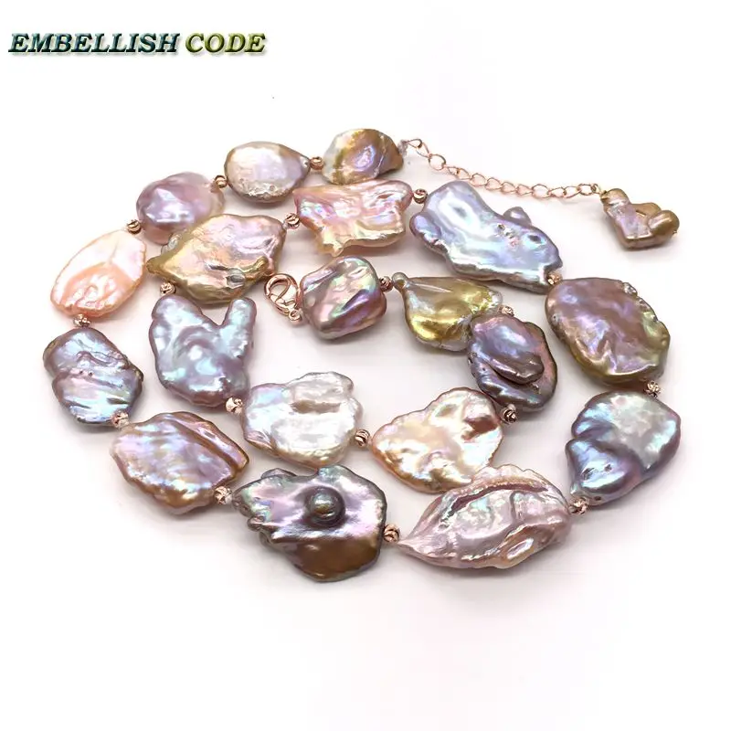 High Class Decor Good Lustrous Pearl Necklace Keshi Irregular Square Baroque Style Peach Golden Mixed Freshwater Fine Jewelry | Украшения и