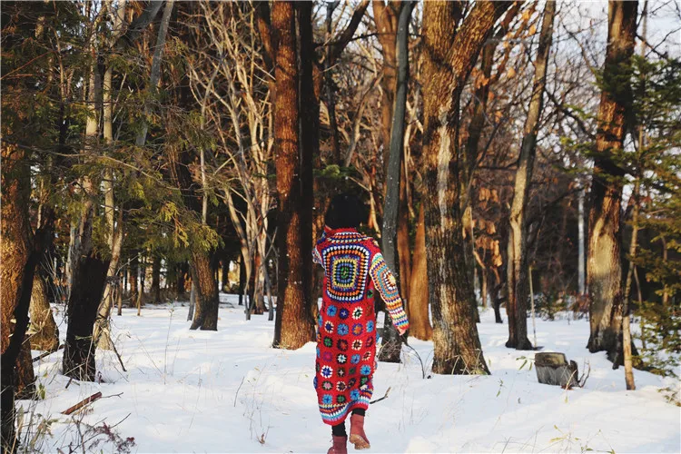 Весна, Пальто Harajuku, свитера, шерсть, Цветочный кардиган, свитер, куртка, богемный Национальный стиль, женские длинные свитера