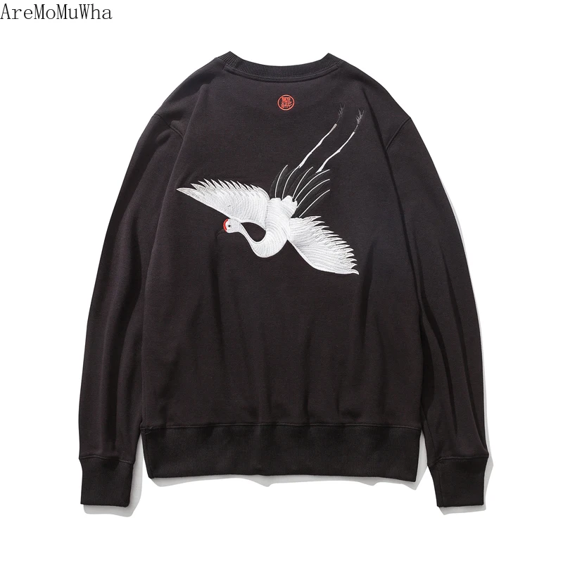 

AreMoMuWha Men's Crane Crane Embroidered Hoodies Men's Thin Breathable Loose Trends Couples Sets Bottoming Shirts Autumn QX1309