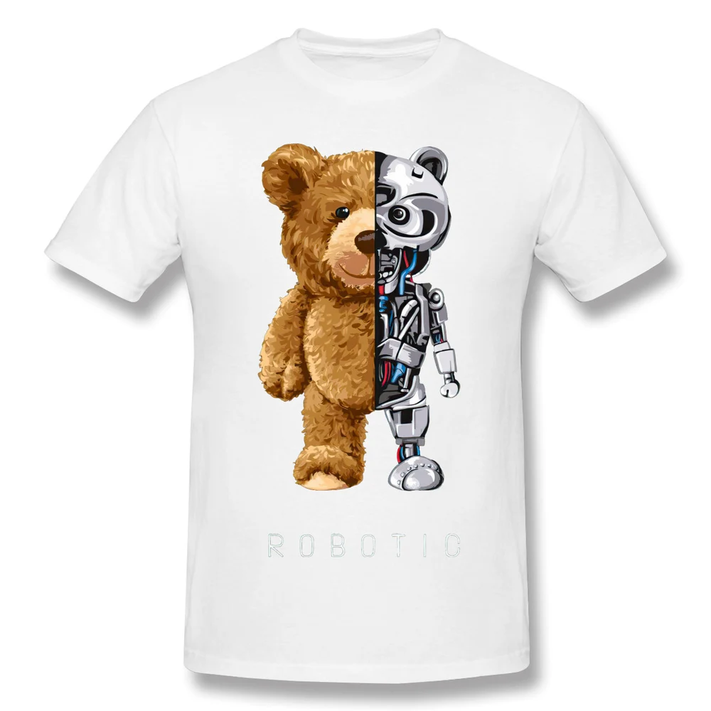 CLOOCL-Camiseta de algodón blanca para hombre y mujer, camisa con estampado 3D de oso y Robot a la moda, camisetas divertidas de algodón negro