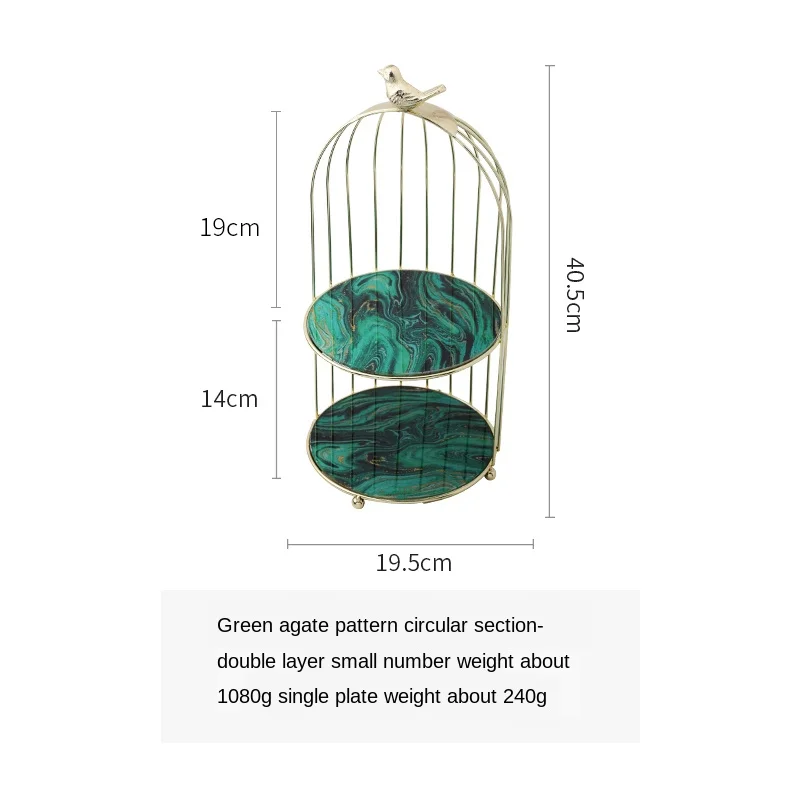 

Bird Cage Storage Rack Marble Texture Double Layer Tempered Glass Metal Decorative Trays Dressing Table Cosmetic Display Rack