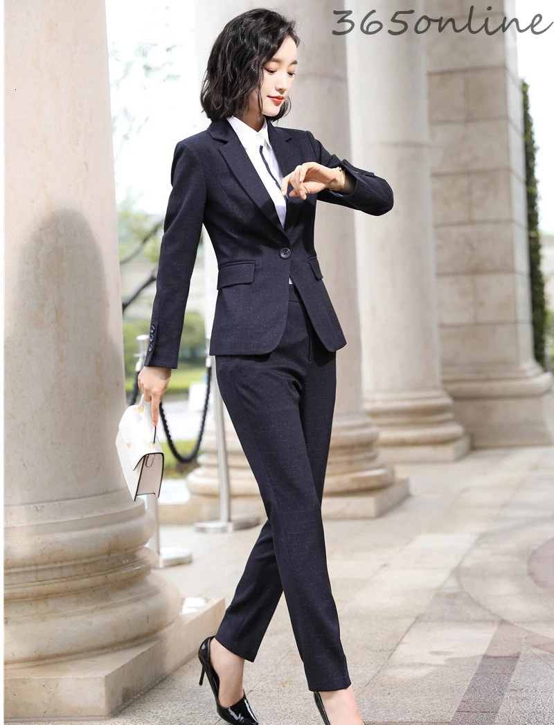 

OL Styles Pantsuits High Quality Fabric Formal Women Business Suits with Pants and Jackets Coat Autumn Winter Blazers Set
