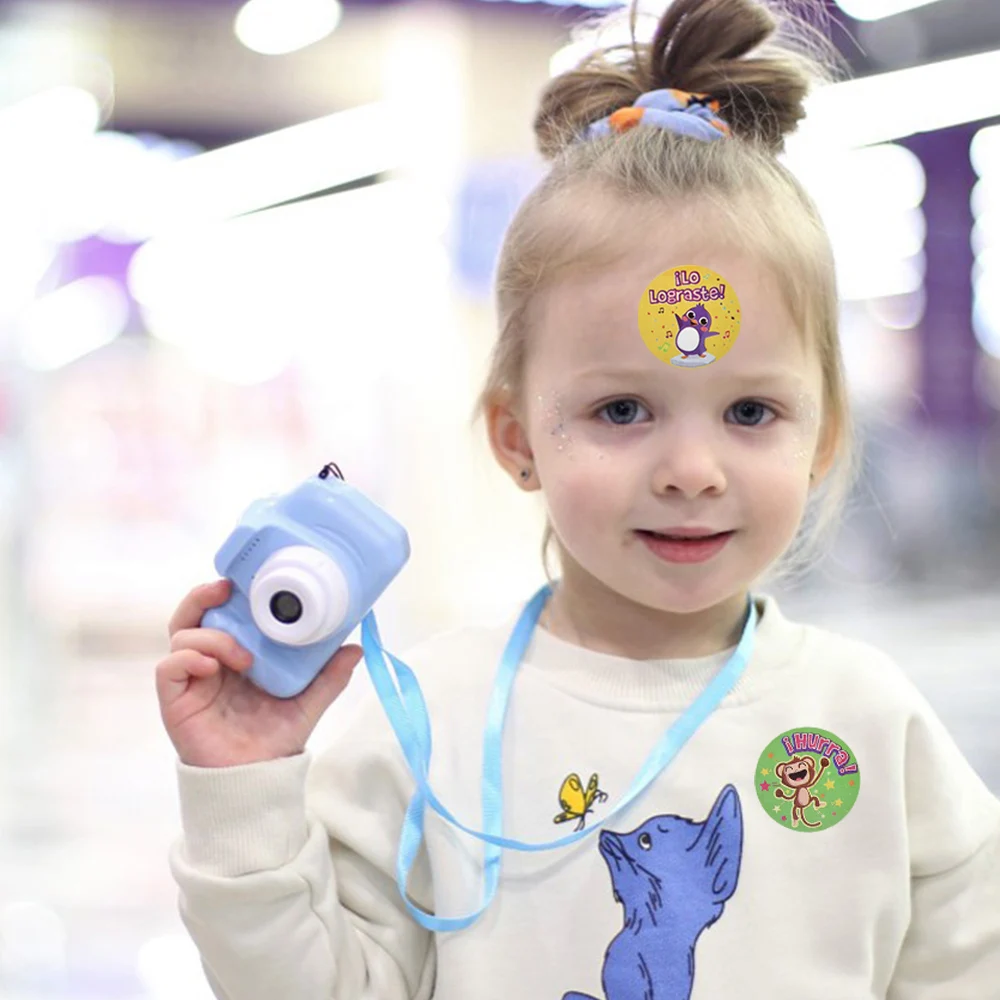 Rollo de pegatinas de animales para ni&ntilde;os, 1 pulgada, bonitas etiquetas de sello con palabras en espa&ntilde;ol para adolescentes, juguetes de regalo, pegatinas de dibujos animados, 500 Uds.-3