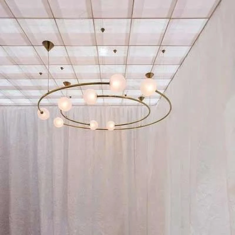 Beste Nordic Glas Bal Led Hanglampen Moderne Creativiteit Planeet Baan Hanger Lampen Opknoping Lamp Voor Woonkamer Slaapkamer Foyer Bar