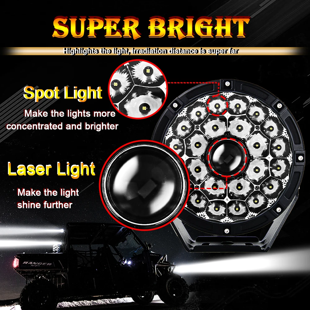 

2020 Newest Design 30000Lm Range 2000M Spot 145W 9" Round Car Laser Led Lights