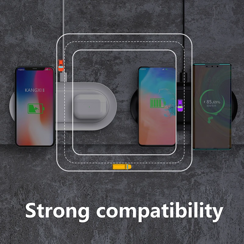 

S500 3in1 10W Dual QI Wireless Charger for Samsung Huawei Xiaomi Fast Charger Charging for IPhone Airpods 7.5W Charger Pad