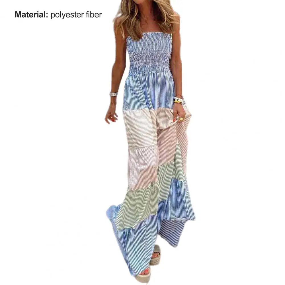 

Women Dress Bow Knot Sling Wide Hem Square Collar Polyester Tube Top Dress Women Bow Knot Sling Dress Beach Wear Plus Size