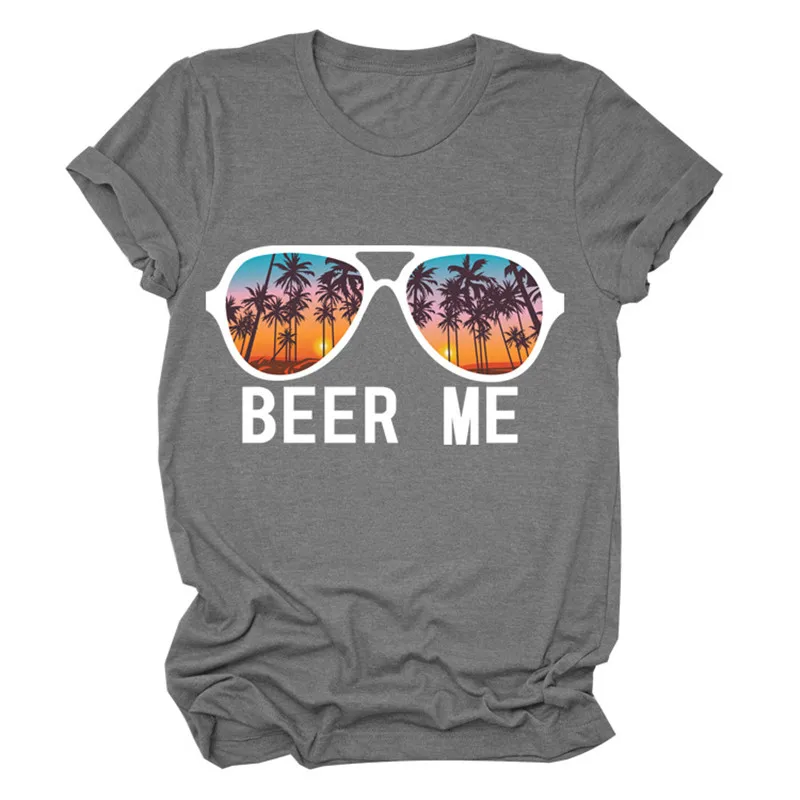 Женская Пляжная футболка с надписью Beer Me Glasses веселая хипстерская круглым