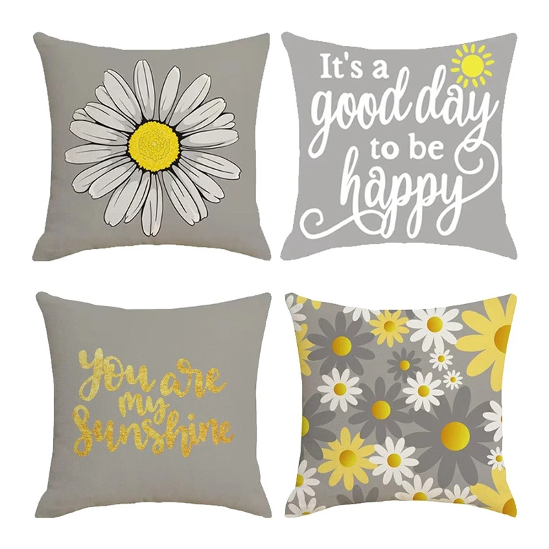 

Pillow Covers of 4 Decorative Throw Pillow Cover for Couch Daisy Pillows Case for Living Room Cushion Bed Outdoor Home