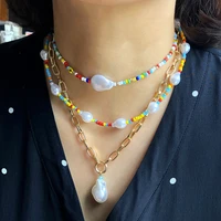 bohemia beads pearl choker necklace for women sweet colorful necklace collar jewelry fashion holiday beach jewerly am3235