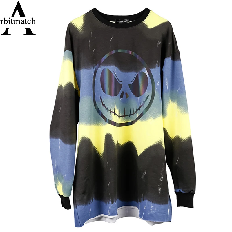 

2021 Men Hip Hop T Shirt Streetwear Retro Smile Print Harajuku Tshirt Loose HipHop T-shirt Oversize Cotton Tops Tees Long Sleeve