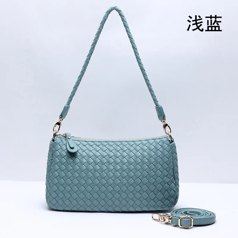 

2021 New Women Shoulder Bag Hand Knitting Soft PU Leather High Quality Designer Messenger Bag Ladies Versatile Shoulder Handbag