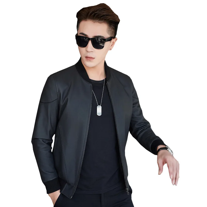 

2020 new Haining leather leather men's matt sheepskin stand-up collar baseball uniform spring and autumn casual wear threaded co