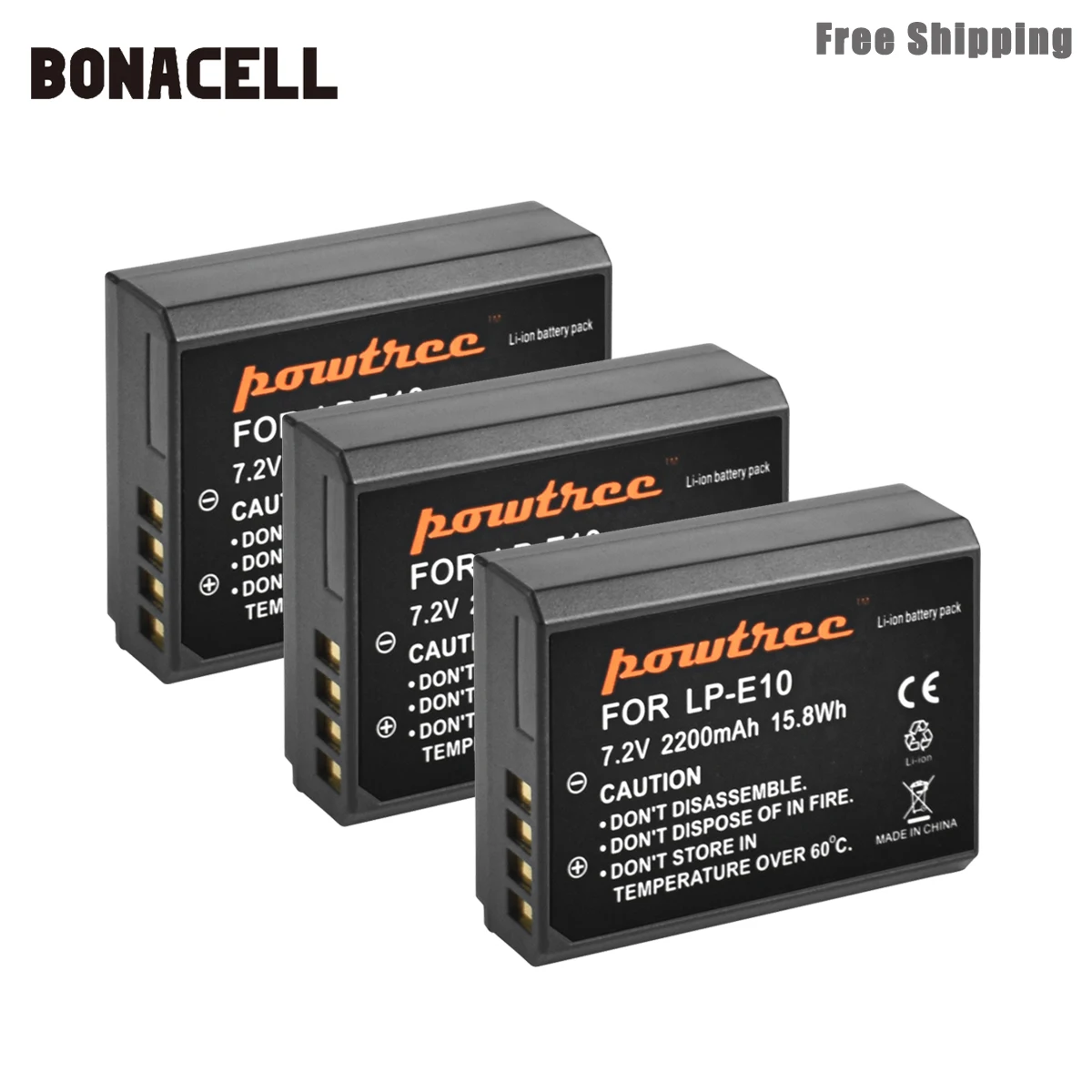 Bonacell 2200 мА/ч, LP-E10 LP E10 LPE10 цифровой Камера Батарея для Canon 1100D 1200D 1300D Rebel T3 T5 поцелуй X50 X70 Батарея L50 - Цвет: 3 Pack Battery