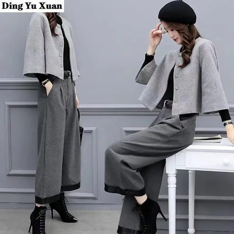 

Autumn Winter Womens Fashion Wide Leg Pants Suit Women Jacket Coat and Trouser Two 2 Piece Set Outfits Business Casual Pantsuit