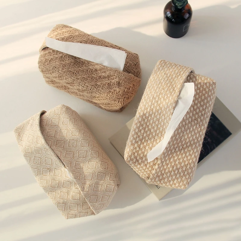 

Cotton Linen Cloth Art Desktop Tissue Box Simple Household Storage Removable P31E