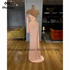 Женское шифоновое платье-футляр, вечернее платье с длинным рукавом, украшенное бисером и кристаллами, на одно плечо, 2021
