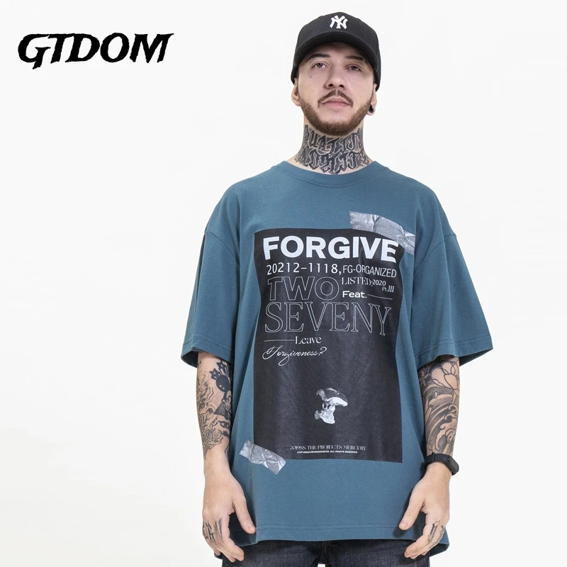 

GTDOM Men Originate Design Individuality Spacious Characters Print Short Sleeve T-Shirt 2021 Summer New O-Neck Causal T-Shirt