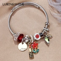 fashion stainless steel carnation flower bracelet crystal rhinestone adjustable open cuff wire bangle jewelry for women girl
