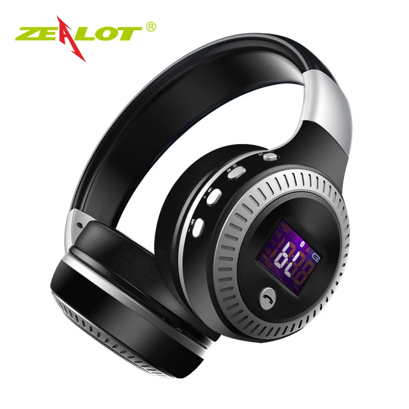 

ZEALOT B19 Wireless Bluetooth Headphone LCD Display with Mic Headsets Micro-SD Card Slot FM Radio For Phone,Support TF,Aux