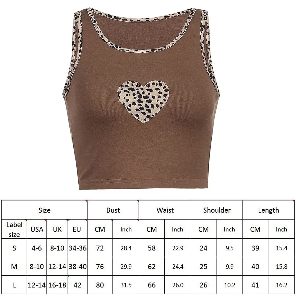 

Y2k Tops Patchwork Leopard Print Crop Tops Sleeveless Brown Tops Women Casual Brown Tank Tops Ladies Summer Tops Fashion Vest