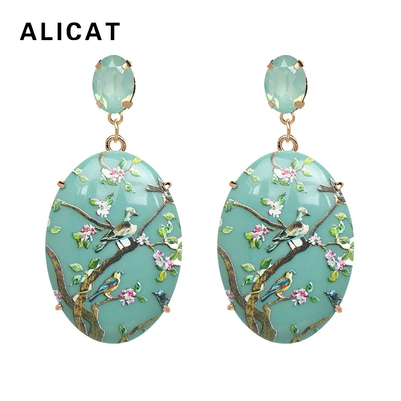 Модные трендовые серьги в богемном стиле Винтажные с большим камнем овальным