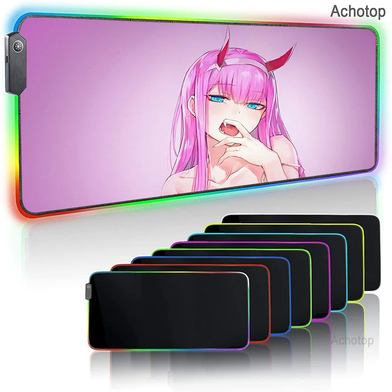 

Zero Two Darling In The Franxx Anime RGB Mouse Pad Colorful gaming Computer LED Backlight Large speed mini pc Keyboard Mousepad