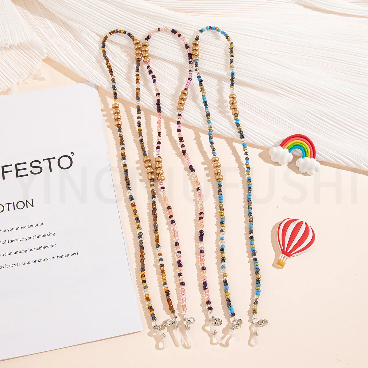 

Retro Ethnic Style Color Crystal Multicolor Beaded Glasses Chain Women's Mask Anti-Lost Lanyard Simple Hook Accessories Jewelry