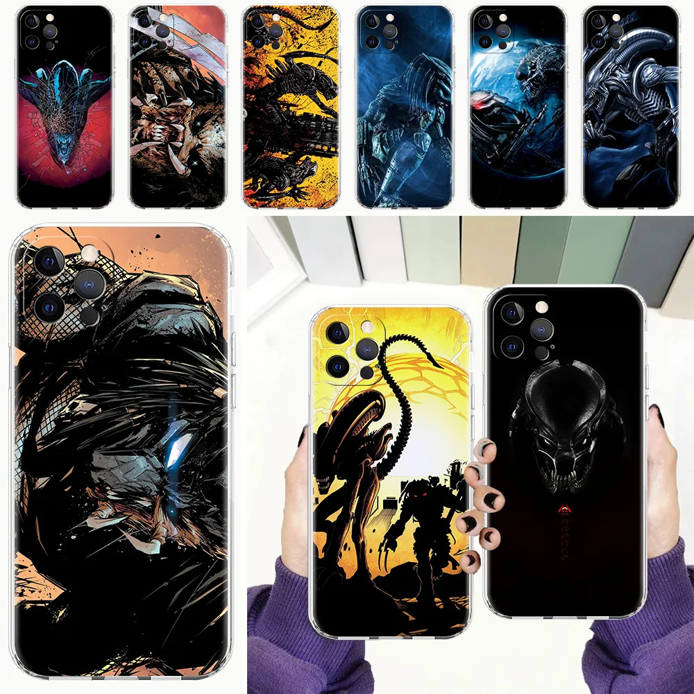 

A-Aliens-P-Predator Phone Case For iPhone 13 11 12 Pro Max X XR XS 7 8 Plus SE 2020 Luxury Clear Silicone Cover Fundas Shell