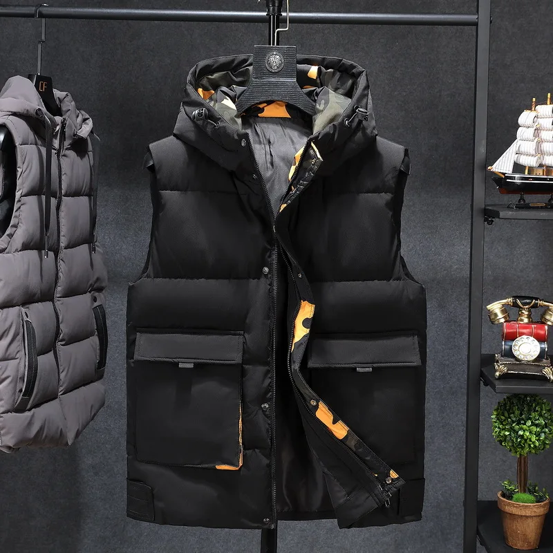 Зимние мужские размера плюс 6xl 7xl 8xl 9xl 10xl парка жилет с капюшоном камуфляжным
