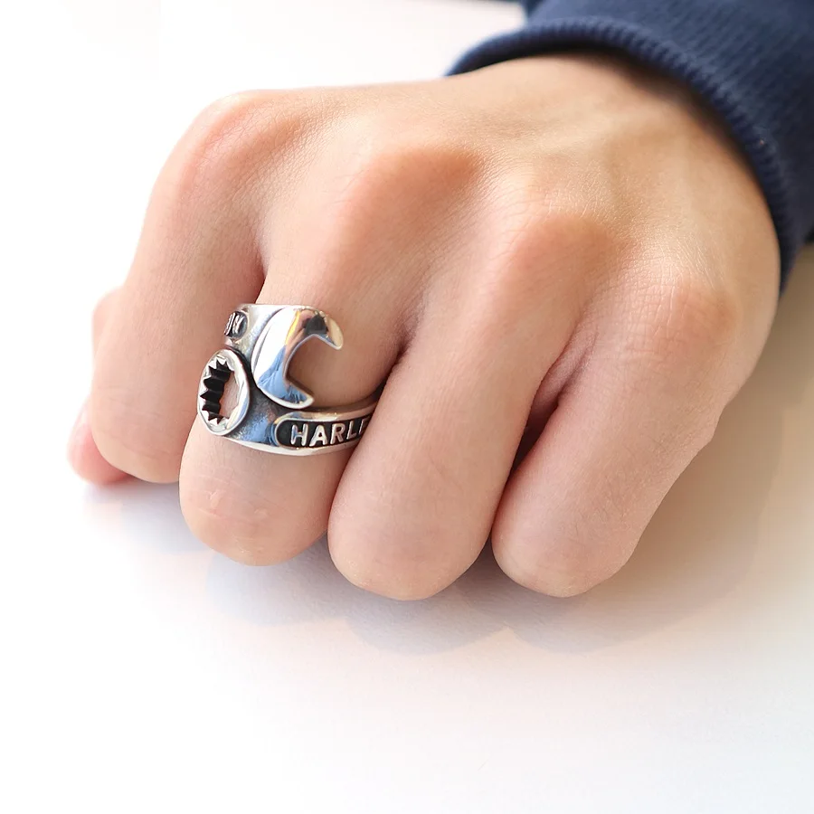 

New Trendy Personalized Cute Adjustable Hip-hop Wrench Ring Antique Silver Plated Tool Jewelry