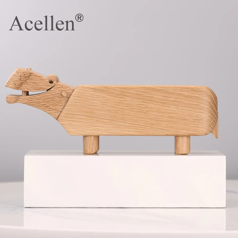 Деревянные миниатюрные фигурки в виде бегемота украшения для офисной комнаты