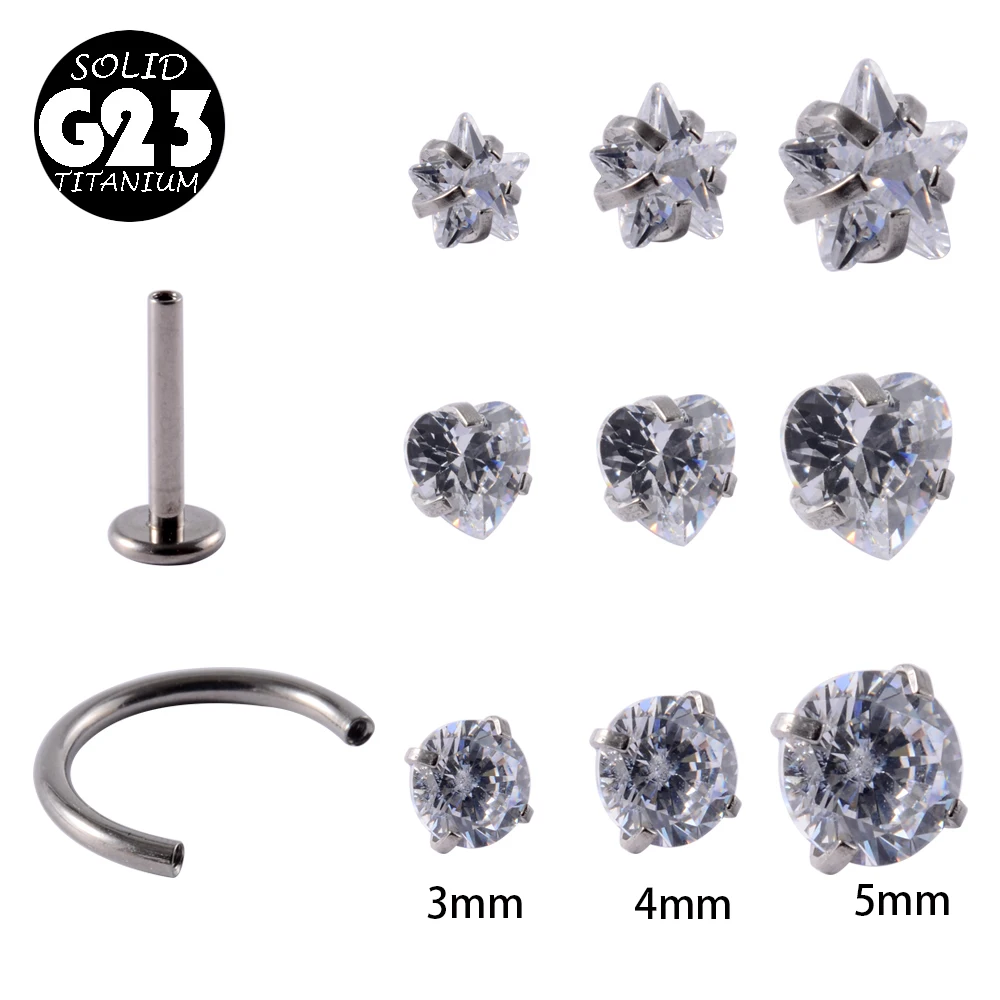 Кольцо для губ 1 шт. G23 титановый драгоценный камень звезда циркон подкова штанга