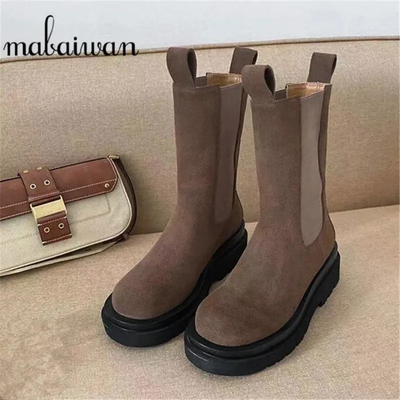 Женские замшевые ботинки челси Mabaiwan черные короткие из коровьей замши в