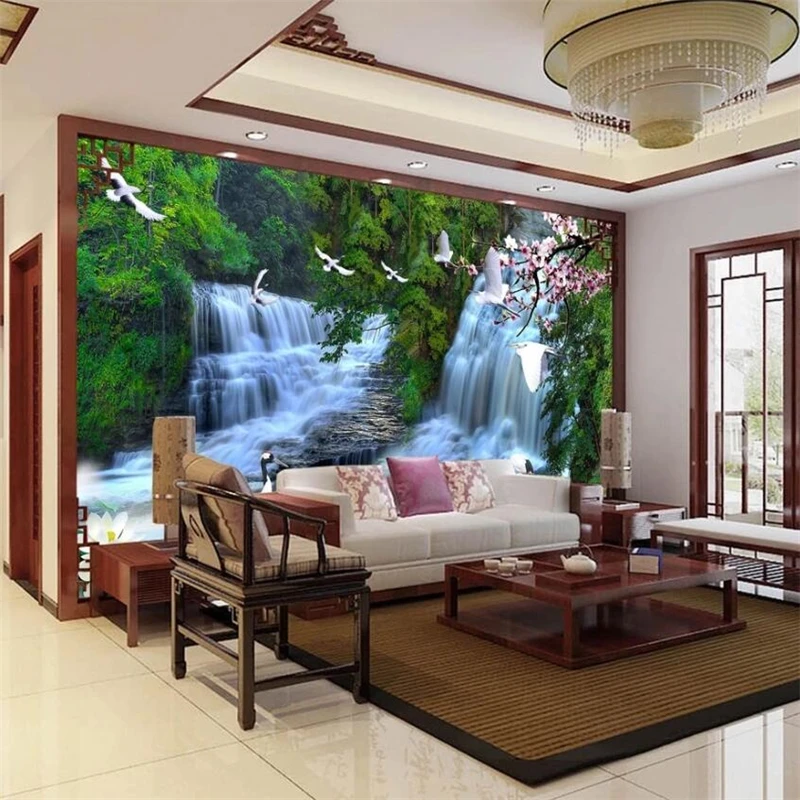 wellyu Customized large murals fashion home improvement HD waterfall landscape TV background wall wallpaper papel de parede |