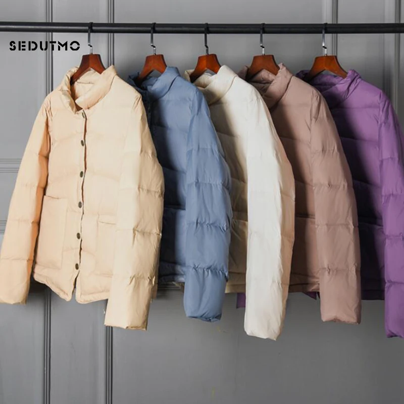 

SEDUTMO Spring Ultra Light Duck Down Coat Women Thin Short Oversize Jackets Winter Slim Autumn Puffer Jacket Pocket Parkas ED926